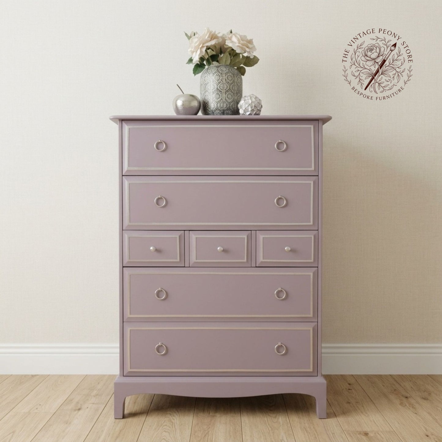Stag Minstrel Tallboy | Bespoke Hand Painted Seven Drawer Chest of Drawers | Custom Commission