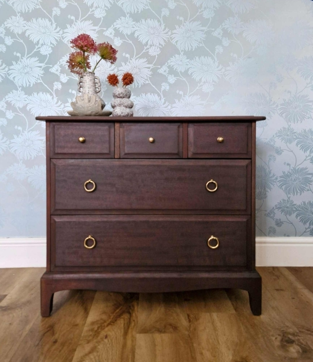 Stag Minstrel Three Over Two Chest of Drawers stained in Cappuccino stain and finishing oil