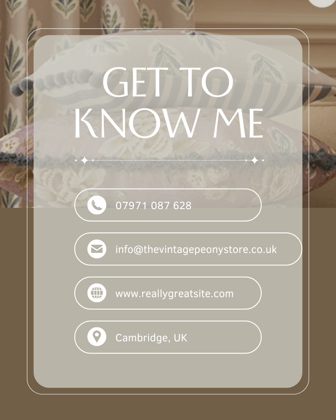 Contact details for The Vintage Peony Store to contact and arrange a commission of bespoke furniture