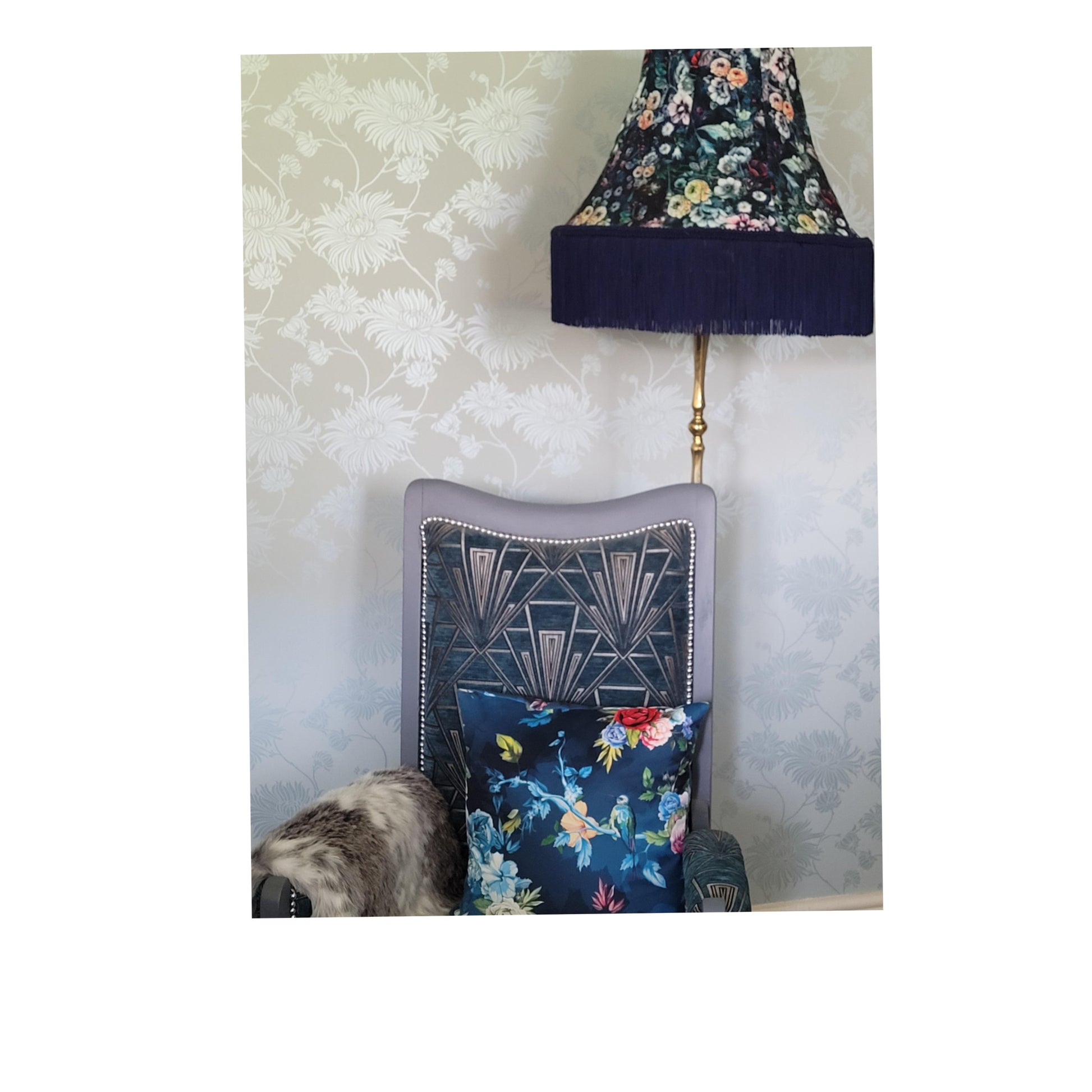 Luxury Velvet Humingbird Floral Cushion / Accent Cushion