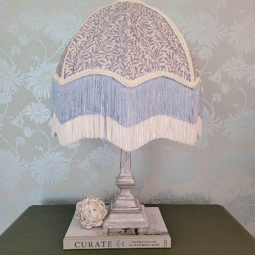 Morris & Co Style Willow Boughs 18 inch Diameter Parachute Lampshade in cream and blue vine print cotton