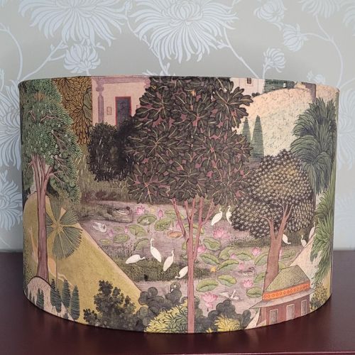 Handmade Velvet Pendant Lampshade 40cm – Linwood Japanese Garden Fabric | Calming Japandi Home Decor