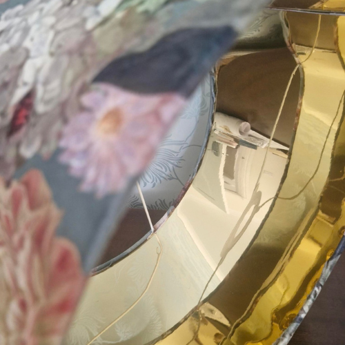 Close up of metallic lampshade inner 