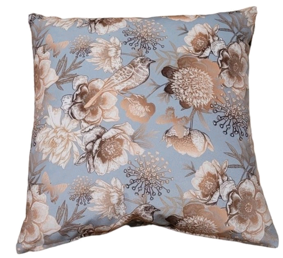 Velvet Oblong Accent Cushion in Copper Metallic featuring birds, butterflies & botanicals