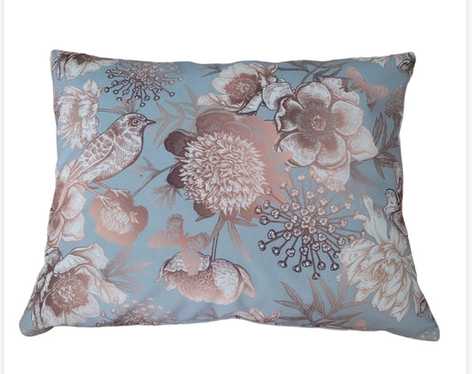 Velvet Oblong Accent Cushion in Copper Metallic featuring birds, butterflies & botanicals