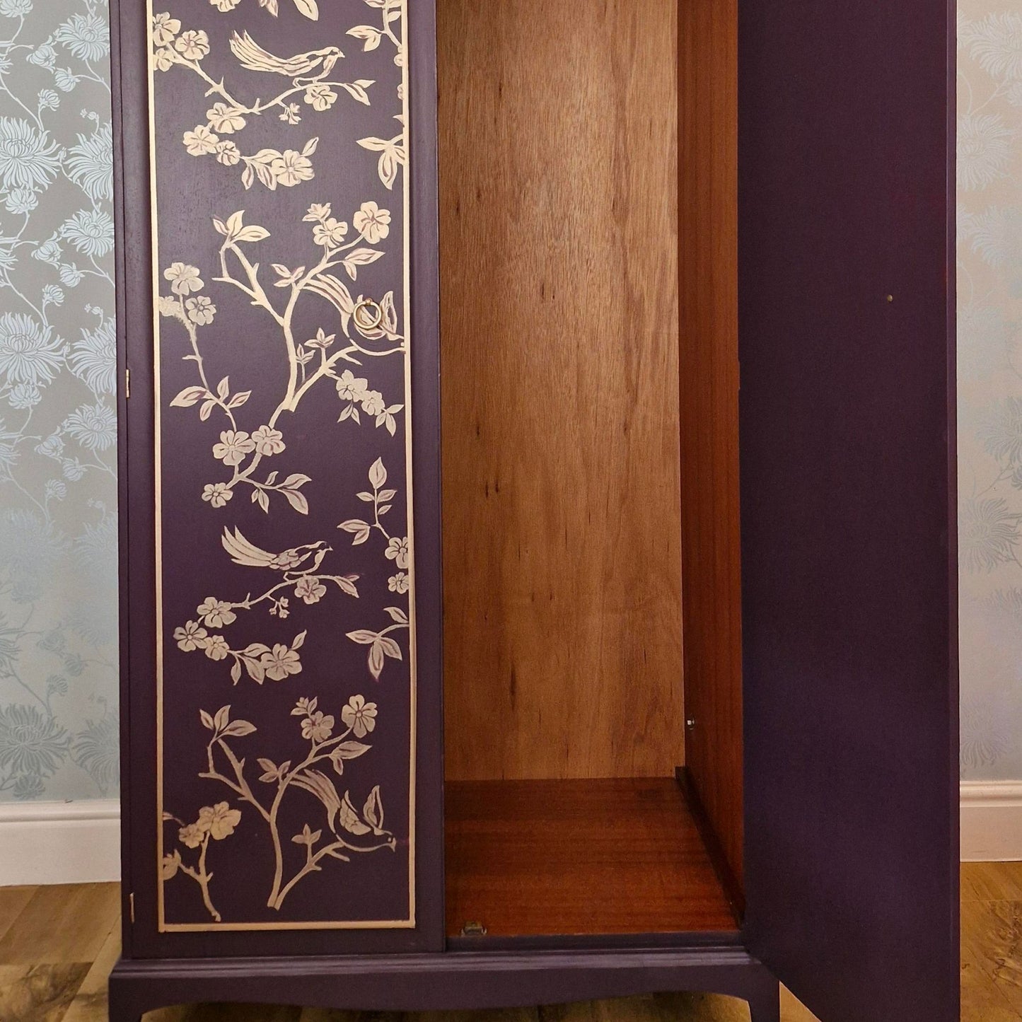 Stag Minstrel Double Wardrobe painted in Fusion Mineral Paint velvet plum - image shows one door open to the interior