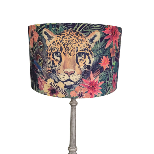 Products Velvet Floral Print Drum Table Lampshade with Striking Leopard Tropical Detail