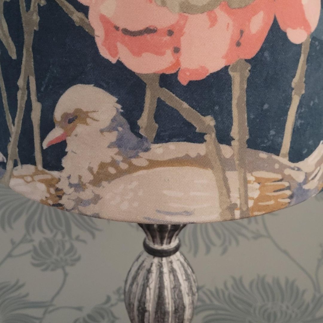 Handmade Empire Lampshade | 25cm Linwood Velvet | Duck & Floral Design | Table Lamp Shade