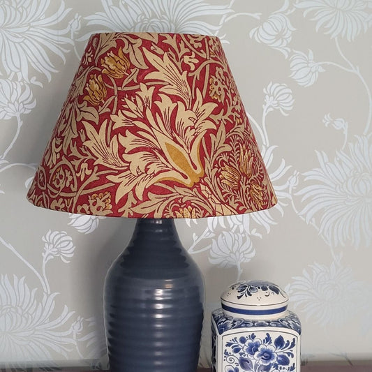 William Morris Lampshade 25cm - Claret & Gold Snakeshead Print - Conical Shade with Duplex Fitting - Handmade Table Lamp Shade