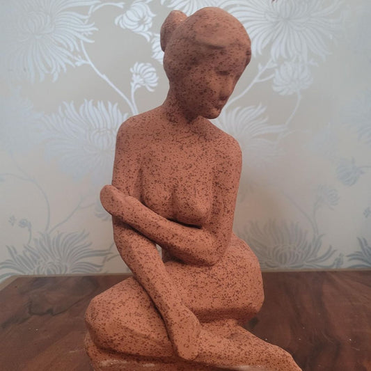Handcrafted Terracotta Seated Sculpture - Unique Rustic Home Décor | Minimalist Figurine Art Piece