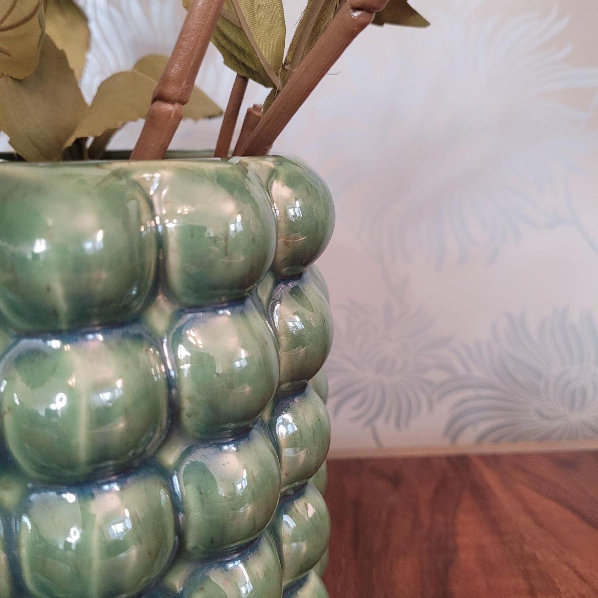 Large Olive Green Bubble Planter - Handcrafted Ceramic Plant Pot