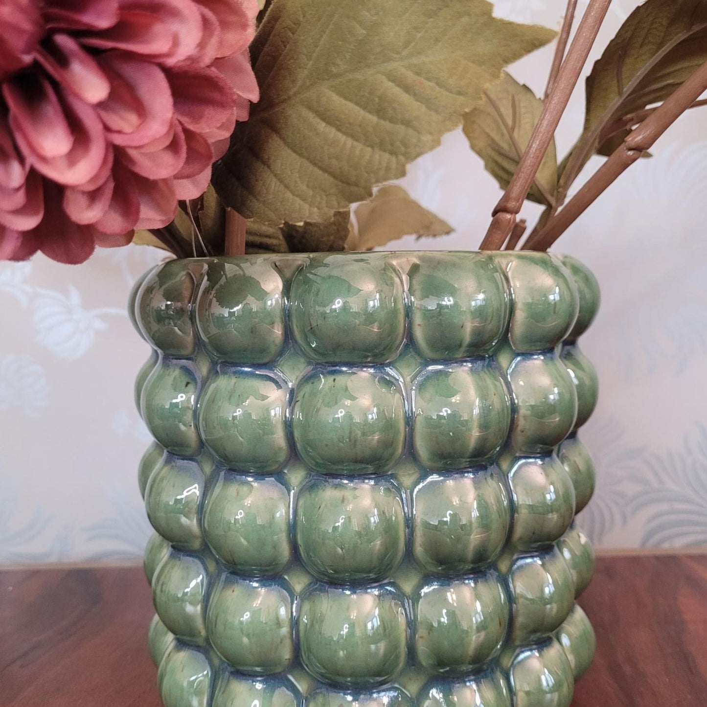 Large Olive Green Bubble Planter - Handcrafted Ceramic Plant Pot