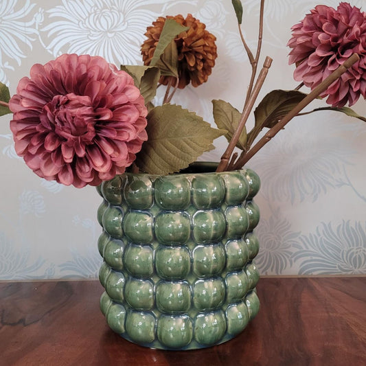 Large Olive Green Bubble Planter - Handcrafted Ceramic Plant Pot