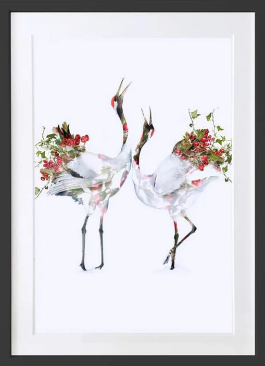 Two Crane Birds Art Print by Lola Design