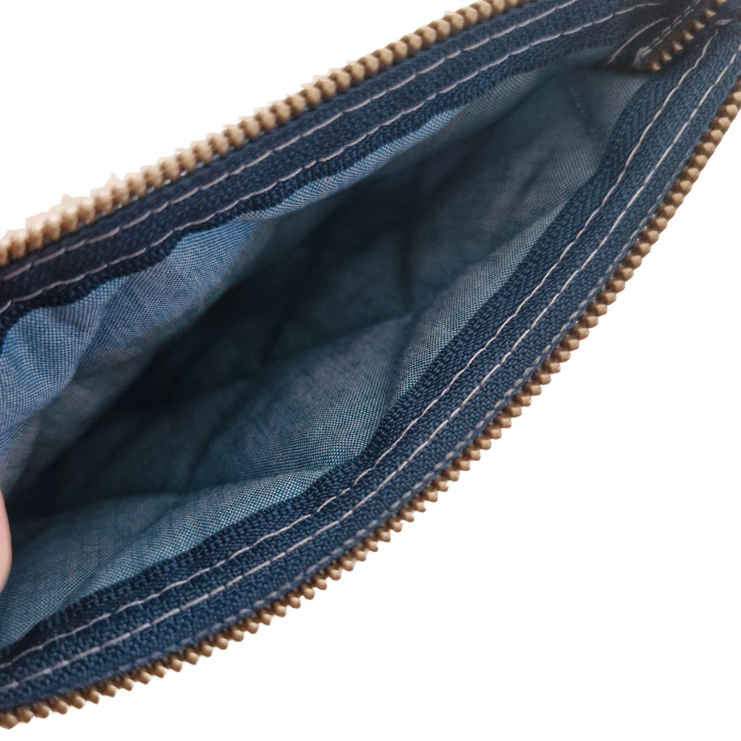 Close-up of a blue fabric with a zipper on a white background