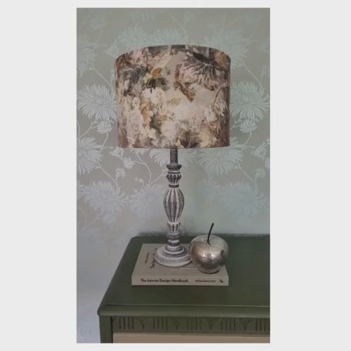 Drum Table Lampshade in Luxury Cream & Green Floral Velvet / Bedroom Lighting / Living Room Lighting