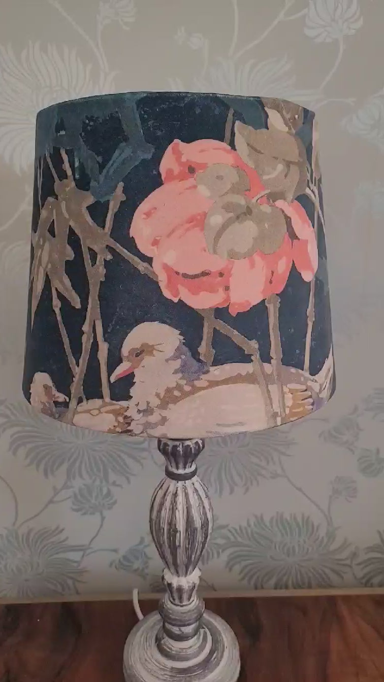 Handmade Empire Lampshade | 25cm Linwood Velvet | Duck & Floral Design | Table Lamp Shade