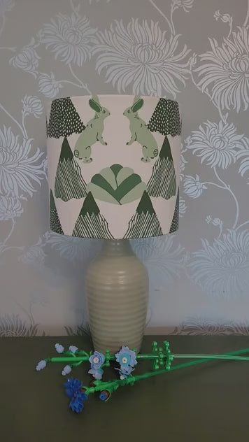 Scandi / Nordic Hares & Pine Forest Cotton Print 20cm Drum Lampshade by the Swedish Fabric Company