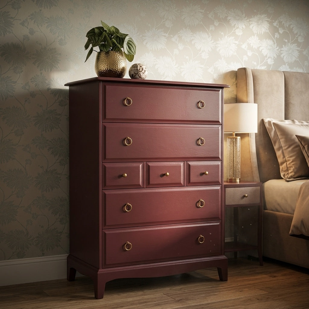 Stag Minstrel Tallboy | Bespoke Hand Painted Seven Drawer Chest of Drawers | Custom Commission